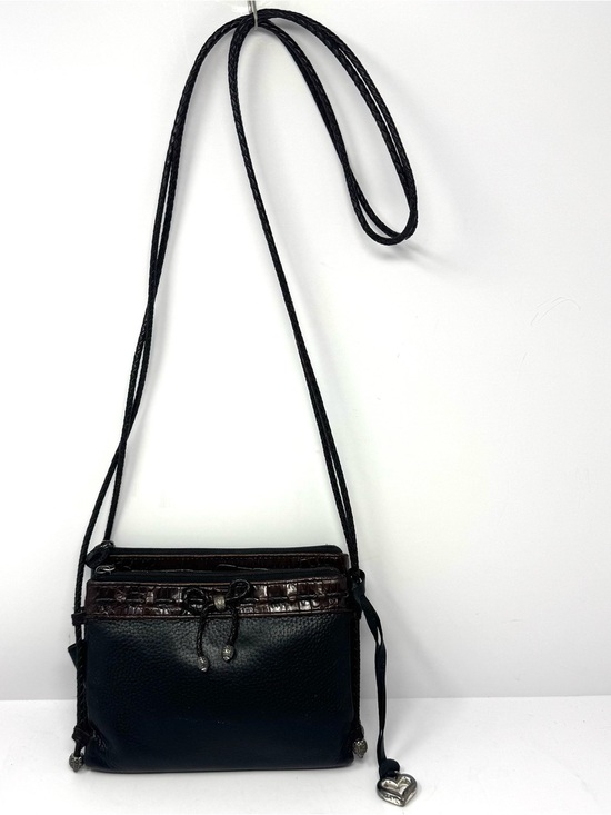 Brighton Handbags - Vintage Brighton Black Brown Leather Crossbody Purse Silver Heart Charm